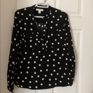 Black and White Polka Dot Blouse w Pocket Buttons